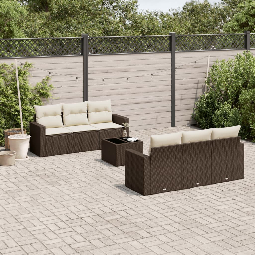 vidaXL 7-tlg. Garten-Sofagarnitur mit Kissen Braun Poly Rattan