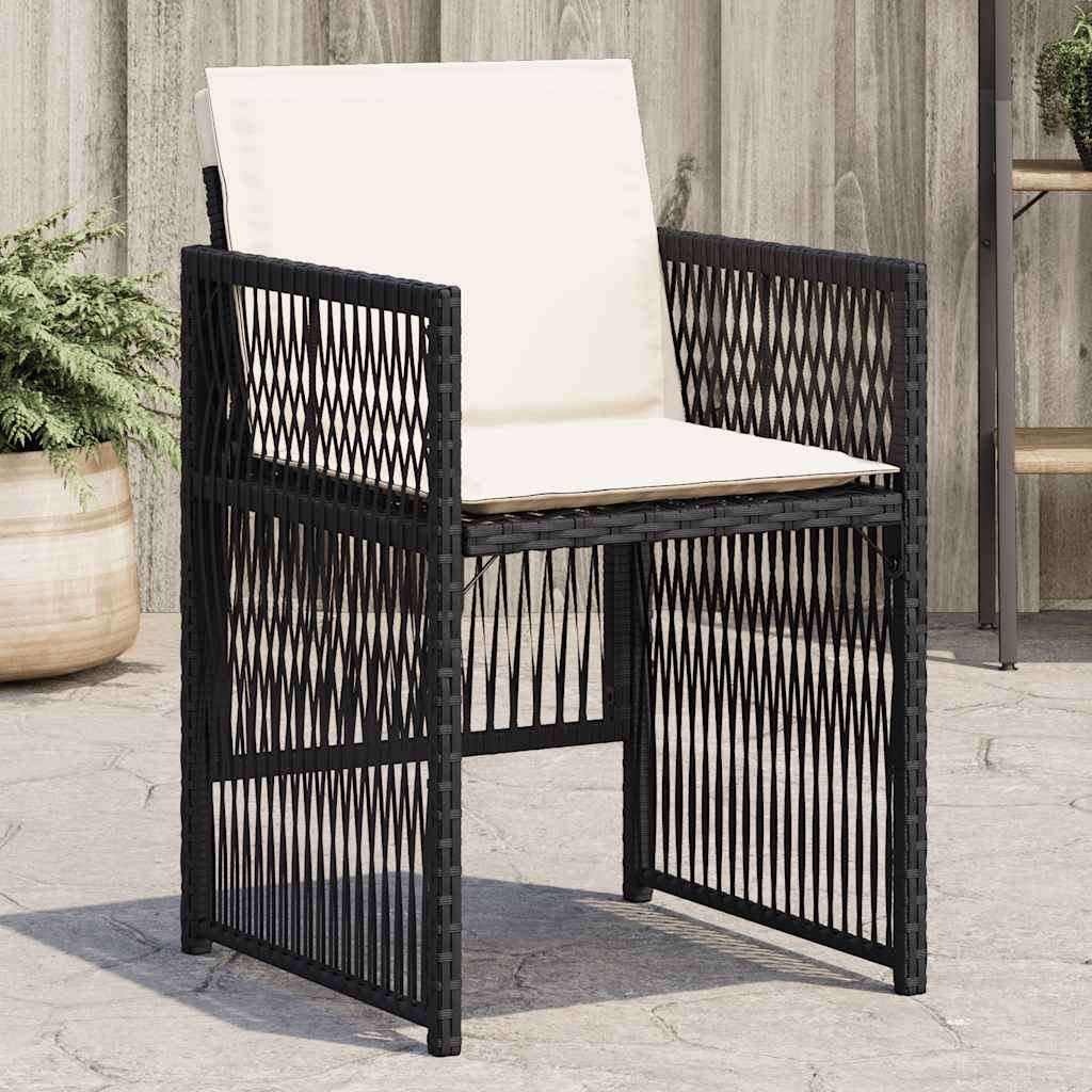 vidaXL Gartenstühle mit Kissen 4 Stk. Schwarz Poly Rattan