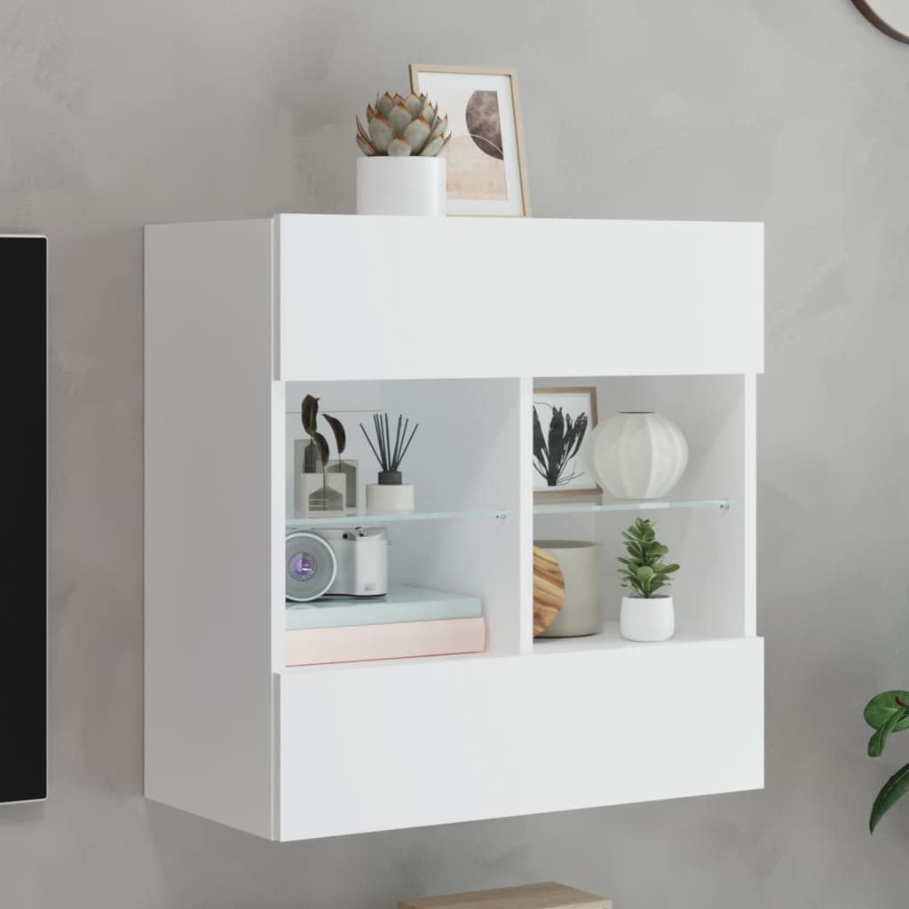 vidaXL TV-Wandschrank mit LED-Leuchten Weiß 58,5x30x60,5 cm