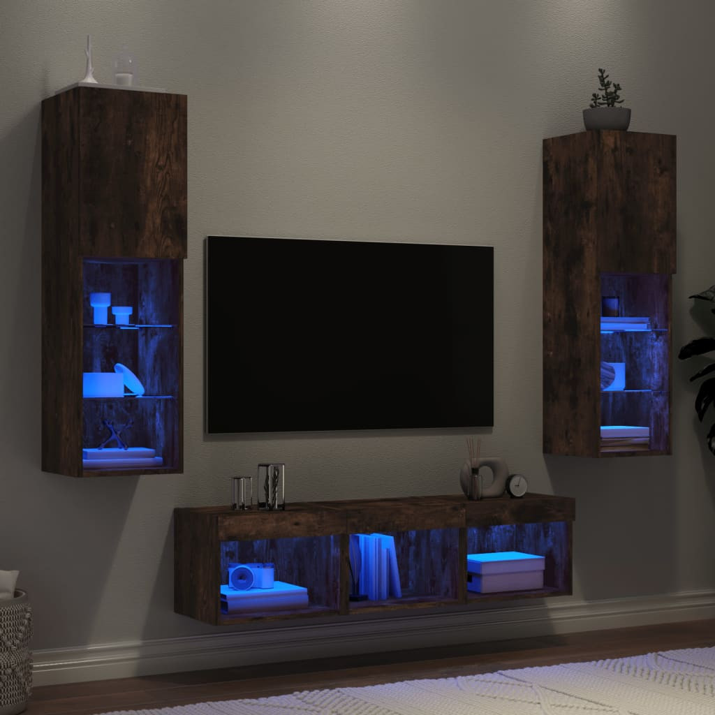 vidaXL 5-tlg. Wohnwand mit LED-Beleuchtung Räuchereiche Holzwerkstoff