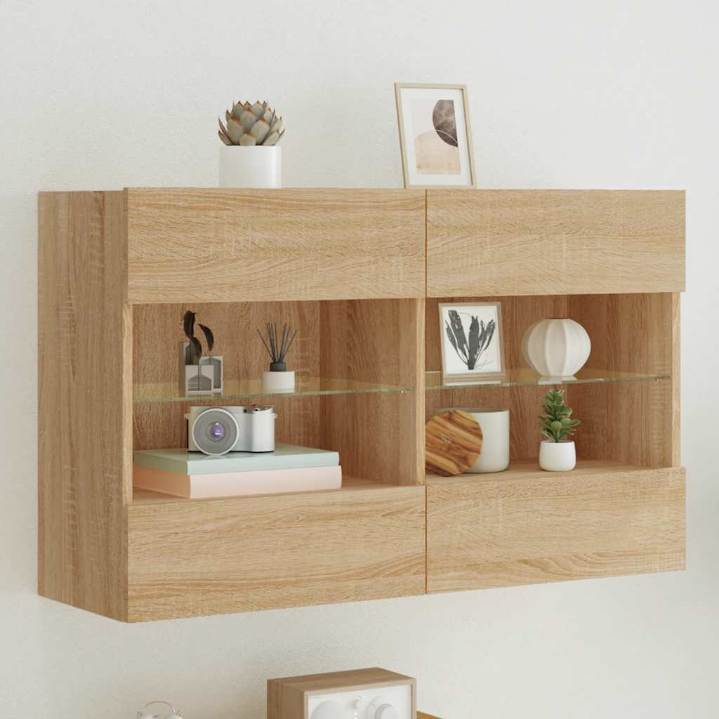 vidaXL TV-Wandschrank mit LED-Leuchten Sonoma-Eiche 98,5x30x60,5 cm