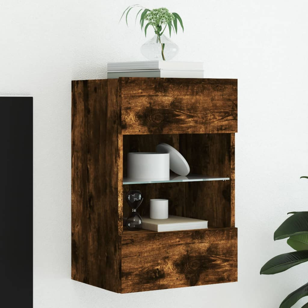 vidaXL TV-Wandschrank mit LED-Leuchten Räuchereiche 40x30x60,5 cm