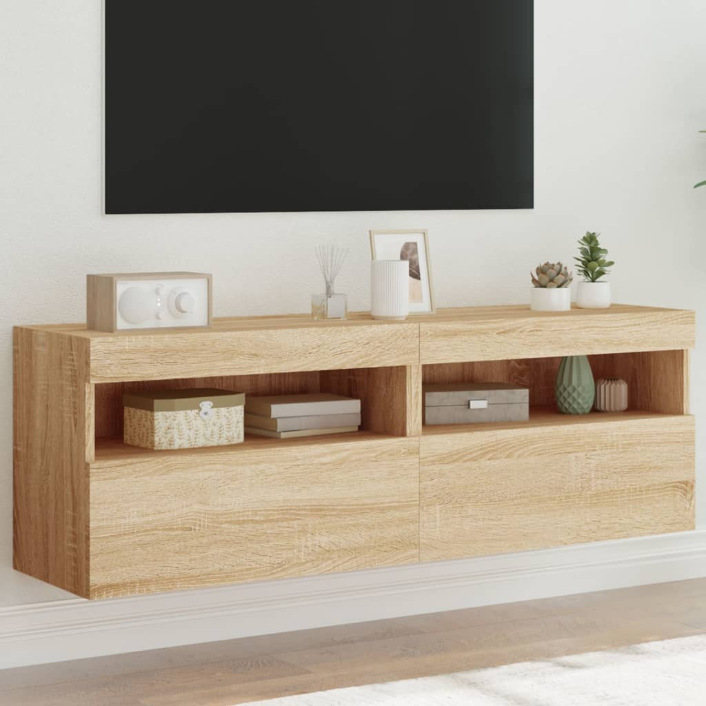 vidaXL TV-Wandschränke mit LED-Leuchten 2 Stk. Sonoma-Eiche 60x30x40cm