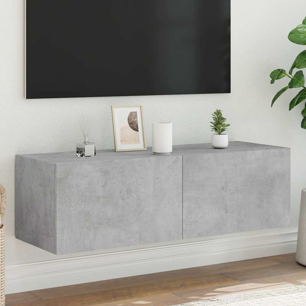 vidaXL TV-Wandschrank mit LED-Leuchten Betongrau 100x35x31 cm