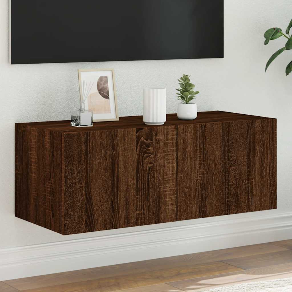vidaXL TV-Wandschrank mit LED-Leuchten Braun Eichen-Optik 80x35x31 cm