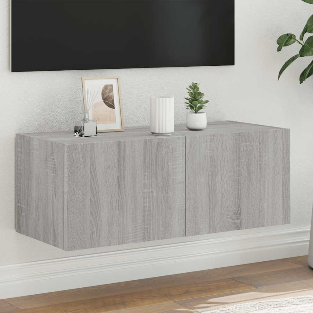 vidaXL TV-Wandschrank mit LED-Leuchten Grau Sonoma 80x35x31 cm