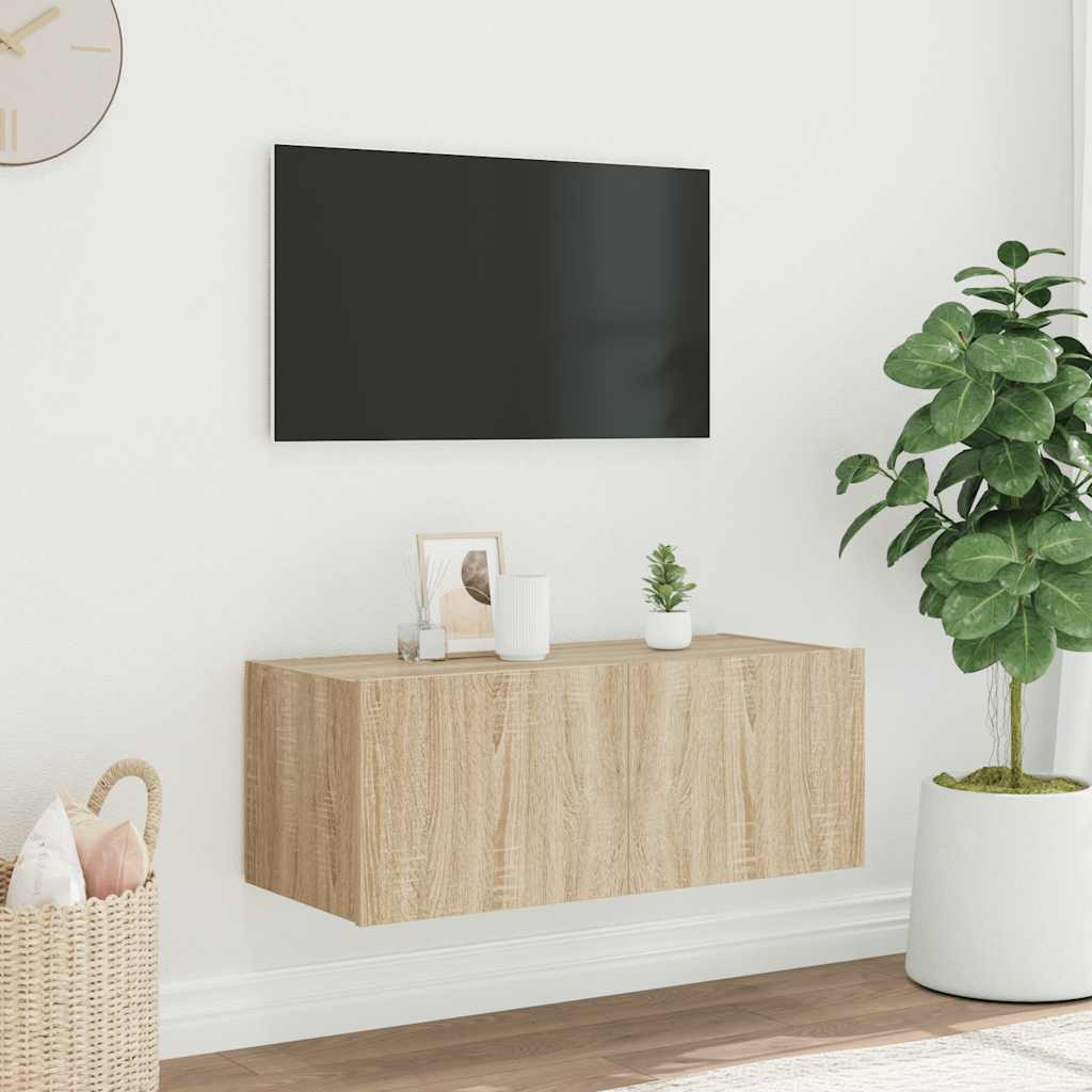 vidaXL TV-Wandschrank mit LED-Leuchten Sonoma-Eiche 80x35x31 cm