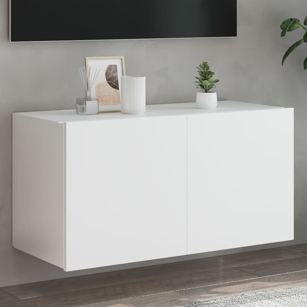 vidaXL TV-Wandschrank mit LED-Leuchten Weiß 80x35x41 cm