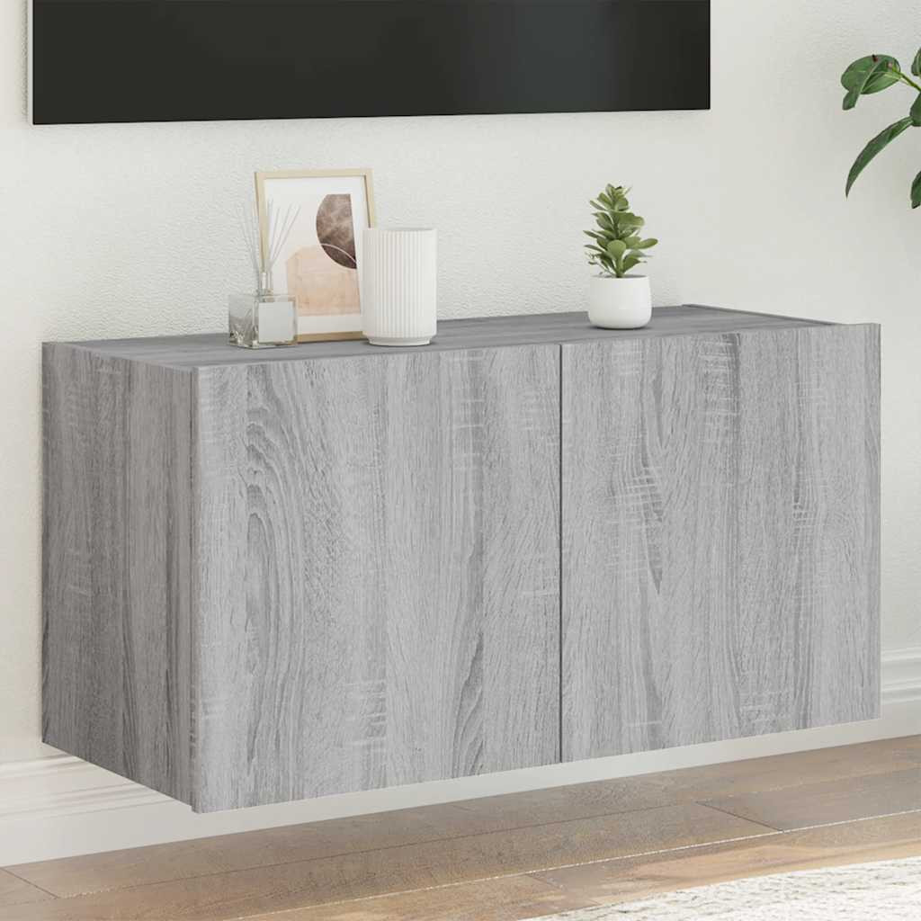 vidaXL TV-Wandschrank mit LED-Leuchten Grau Sonoma 80x35x41 cm
