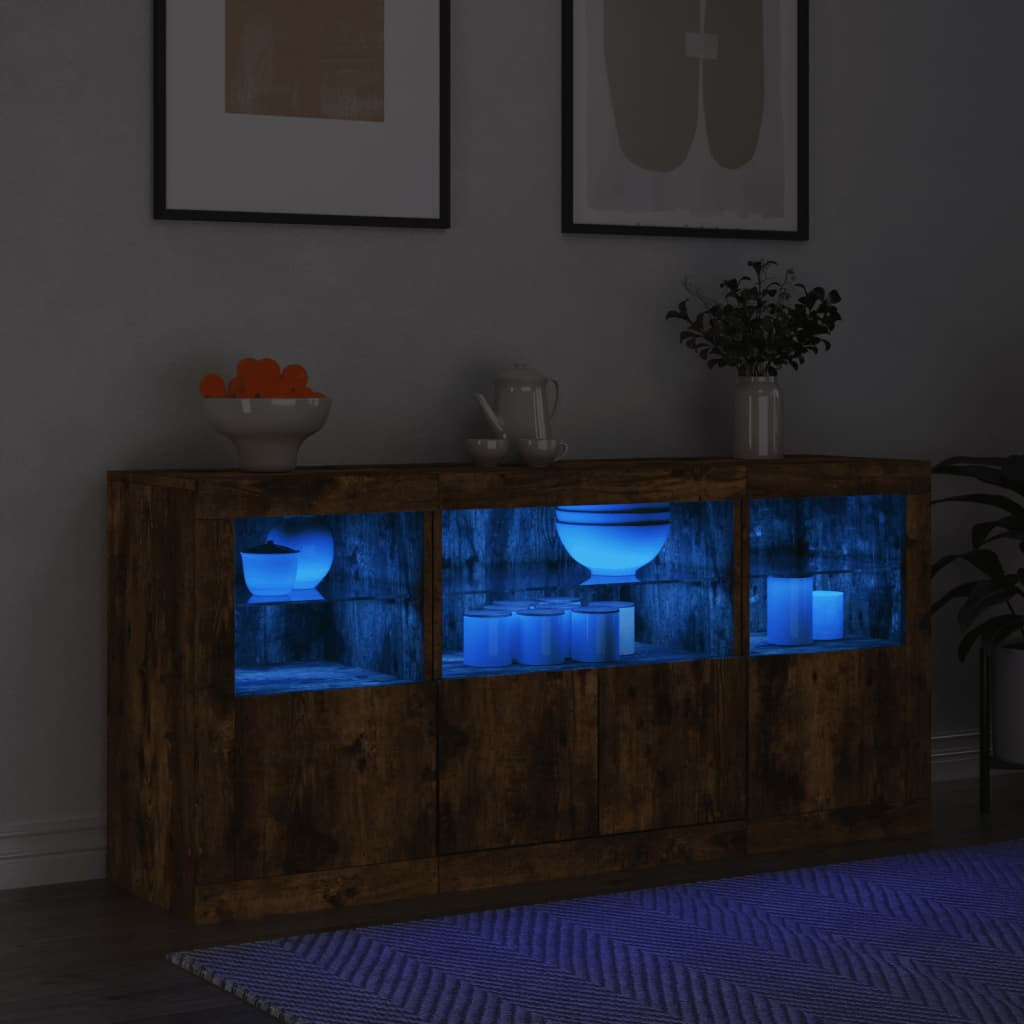vidaXL Sideboard mit LED-Leuchten Räuchereiche 142,5x37x67 cm