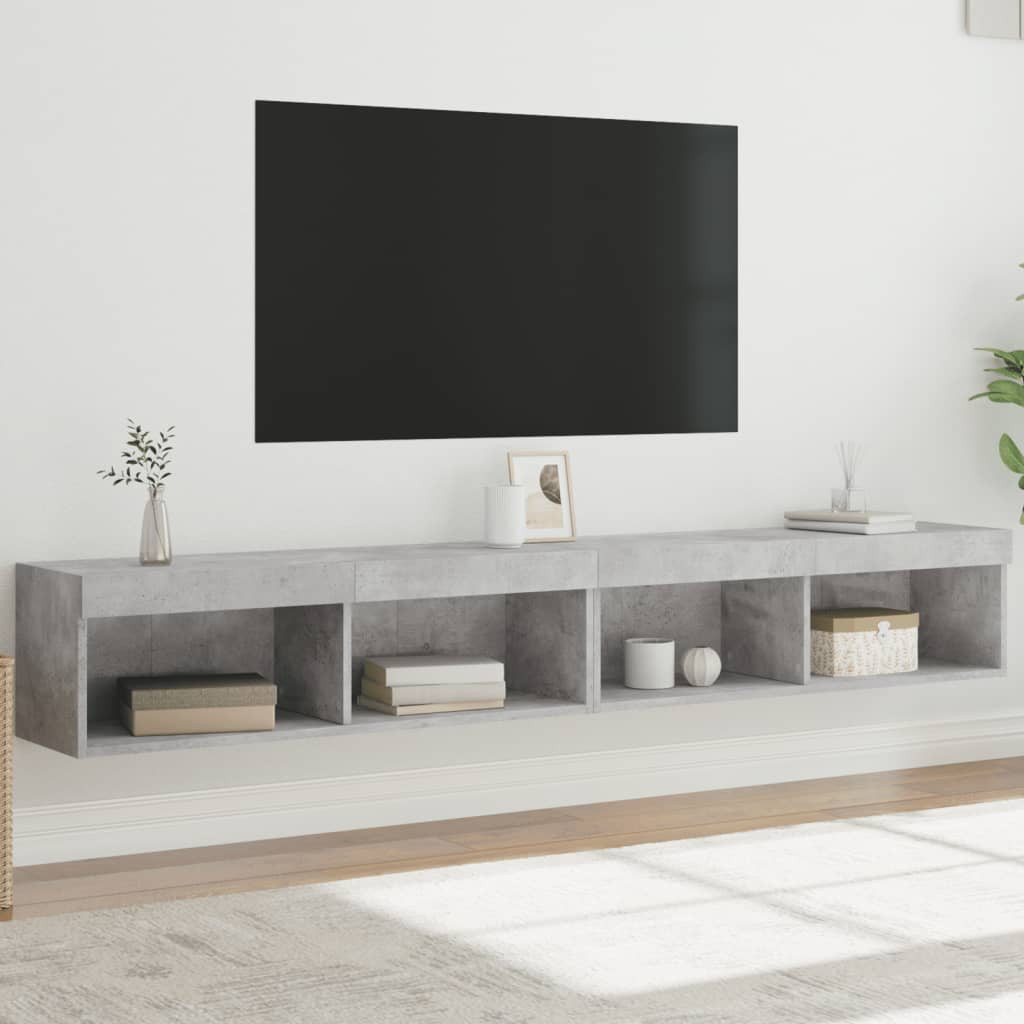 vidaXL TV-Schränke mit LED-Leuchten 2 Stk. Betongrau 100x30x30 cm