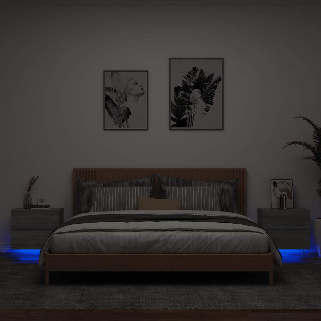 vidaXL Wand-Nachttische mit LED-Leuchten 2 Stk. Grau Sonoma