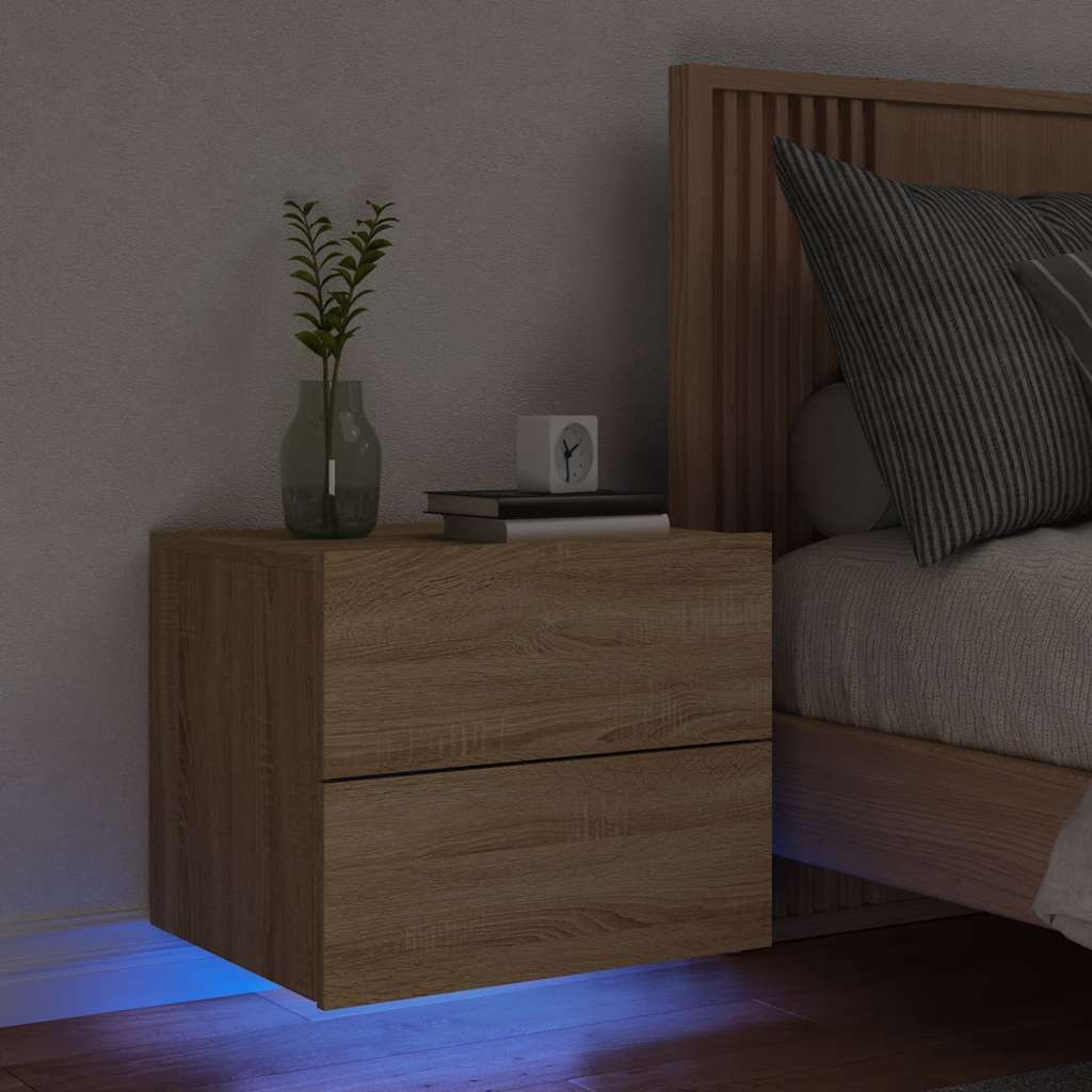 vidaXL Wand-Nachttisch mit LED-Leuchten Sonoma-Eiche