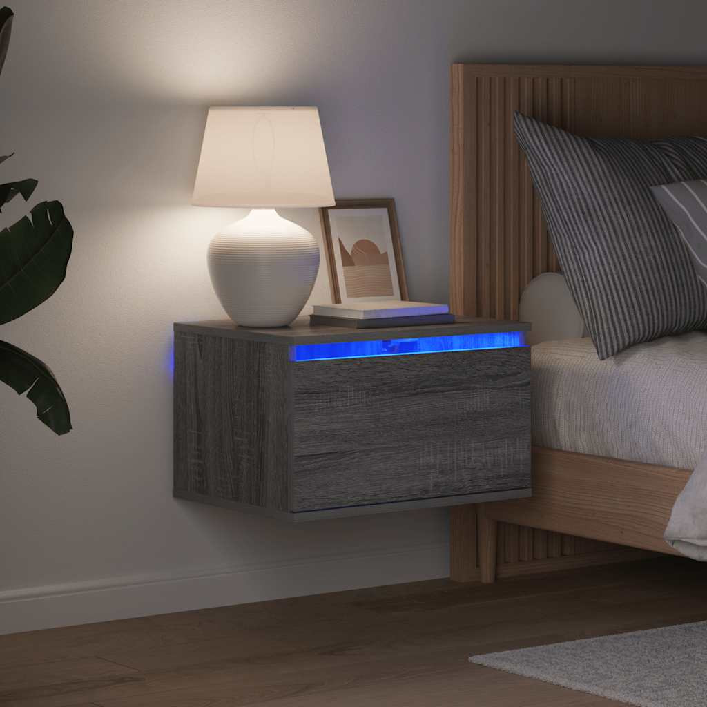 vidaXL Wand-Nachttische mit LED-Leuchten 2 Stk. Grau Sonoma