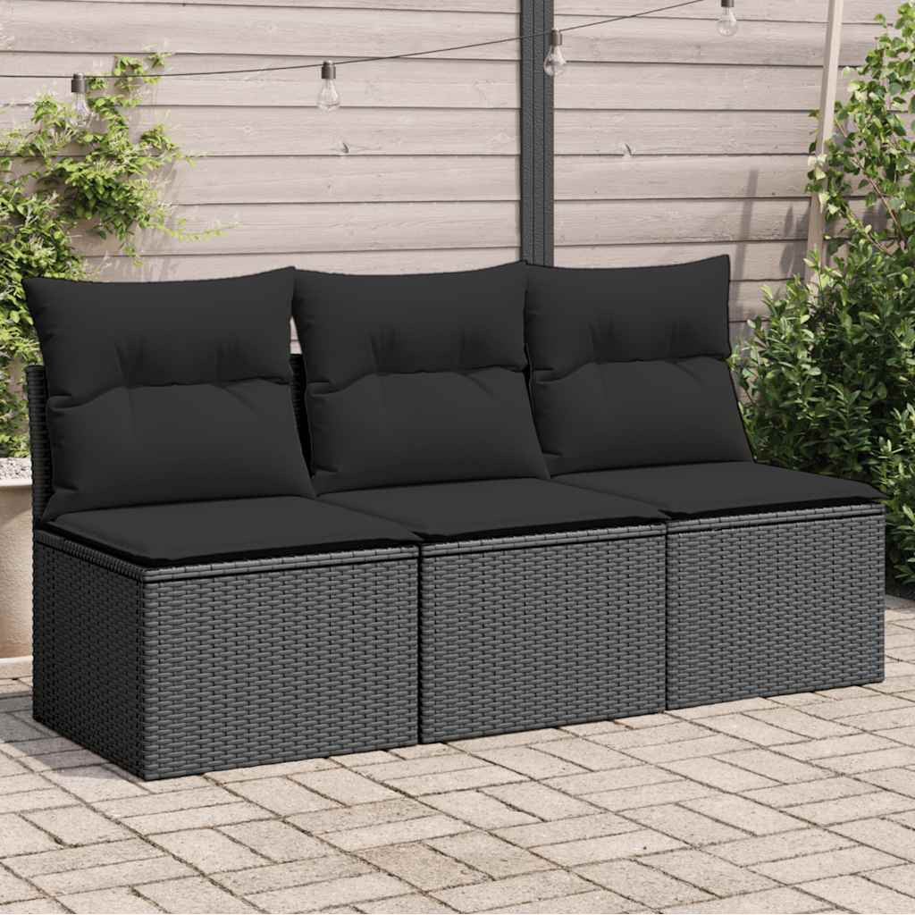 vidaXL Gartensofa mit Kissen 3-Sitzer Schwarz Poly Rattan