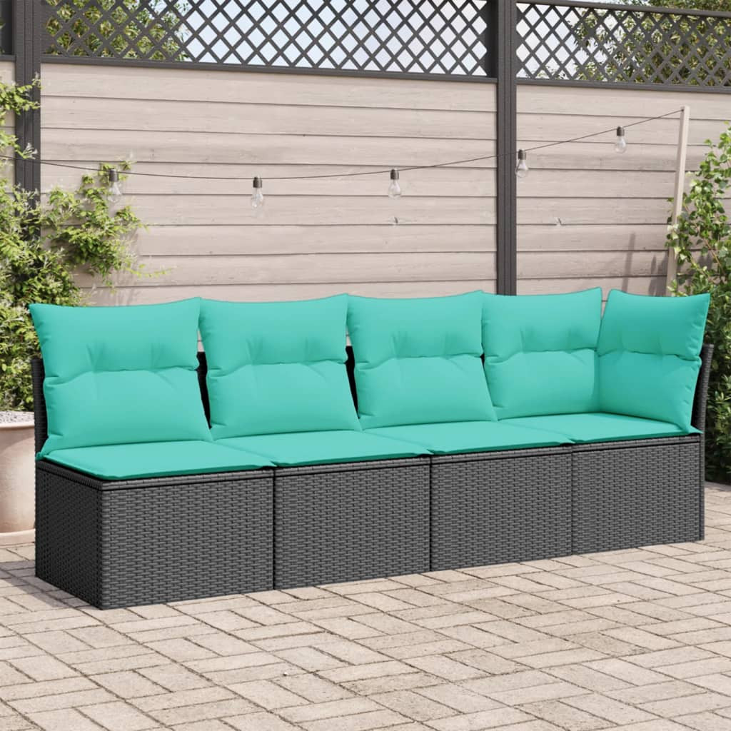 vidaXL Gartensofa mit Kissen 4-Sitzer Schwarz Poly Rattan