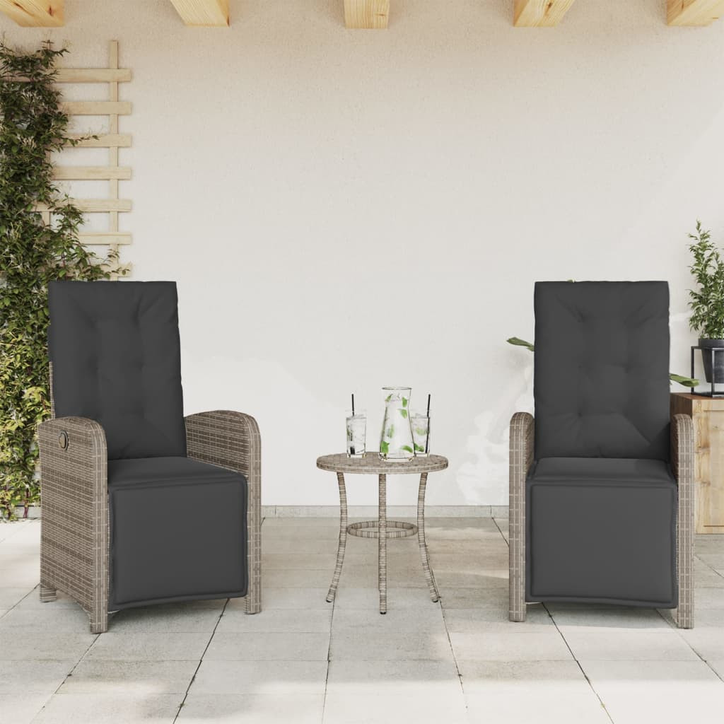 vidaXL Gartensessel mit Fußteil 2 Stk. Verstellbar Grau Poly Rattan