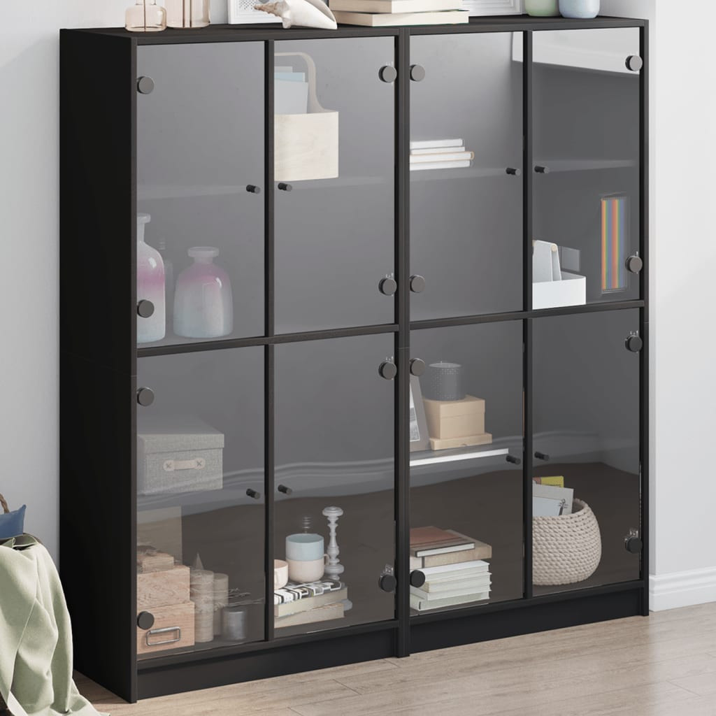vidaXL Bücherschrank mit Türen Schwarz 136x37x142 cm Holzwerkstoff