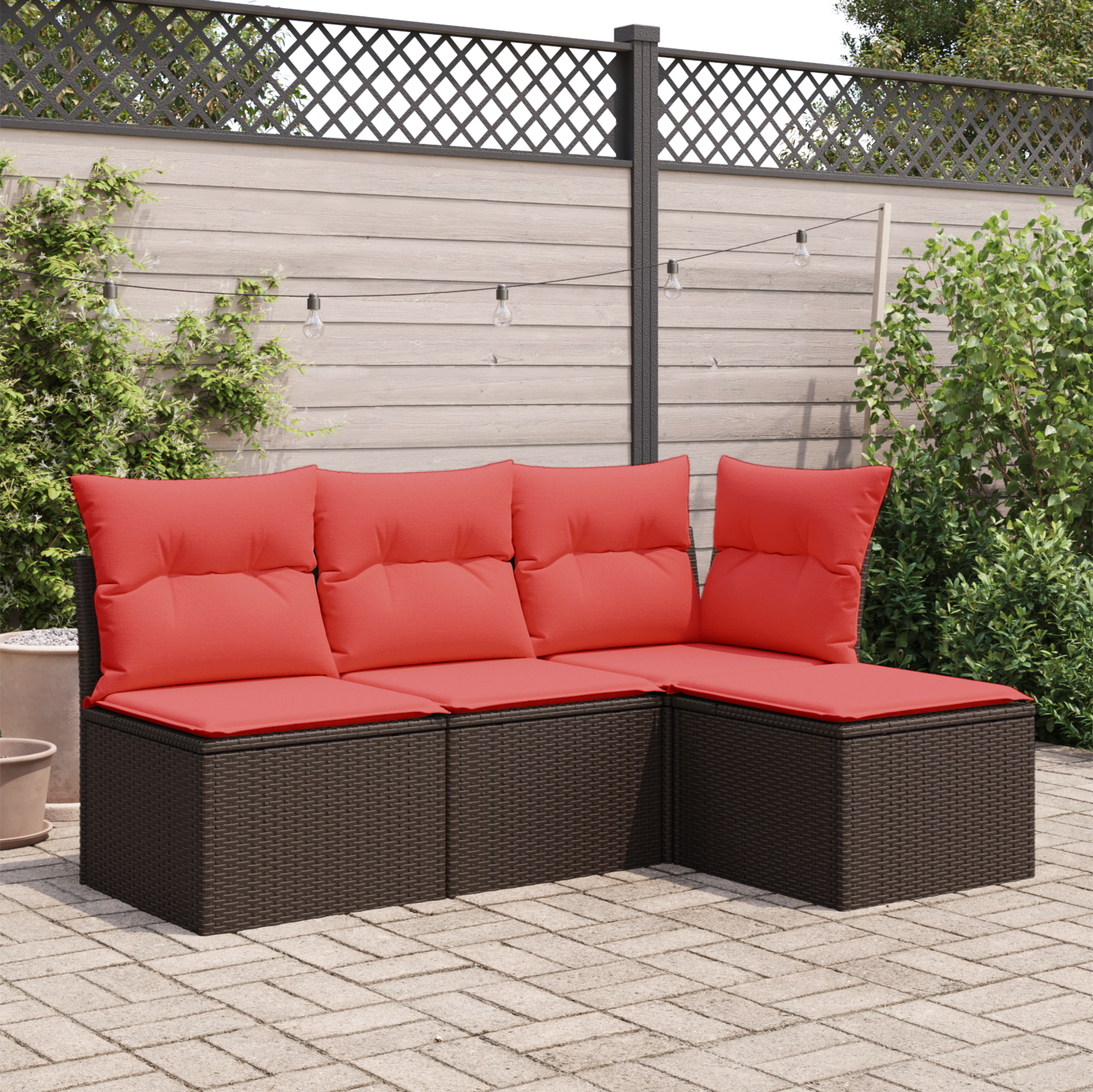 vidaXL Gartenhocker mit Kissen Braun 55x55x37 cm Poly Rattan