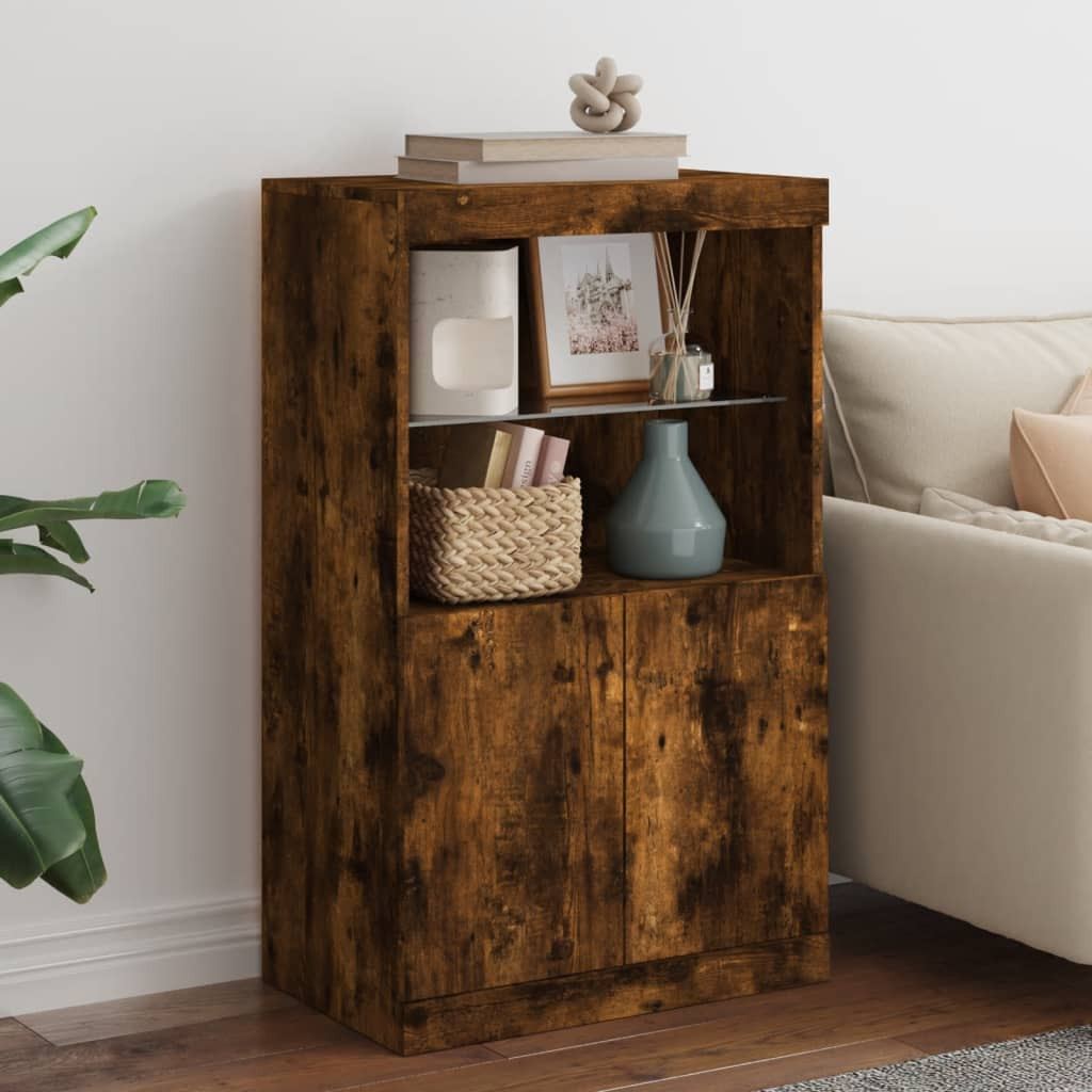 vidaXL Sideboard mit LED-Leuchten Räuchereiche 60,5x37x100 cm