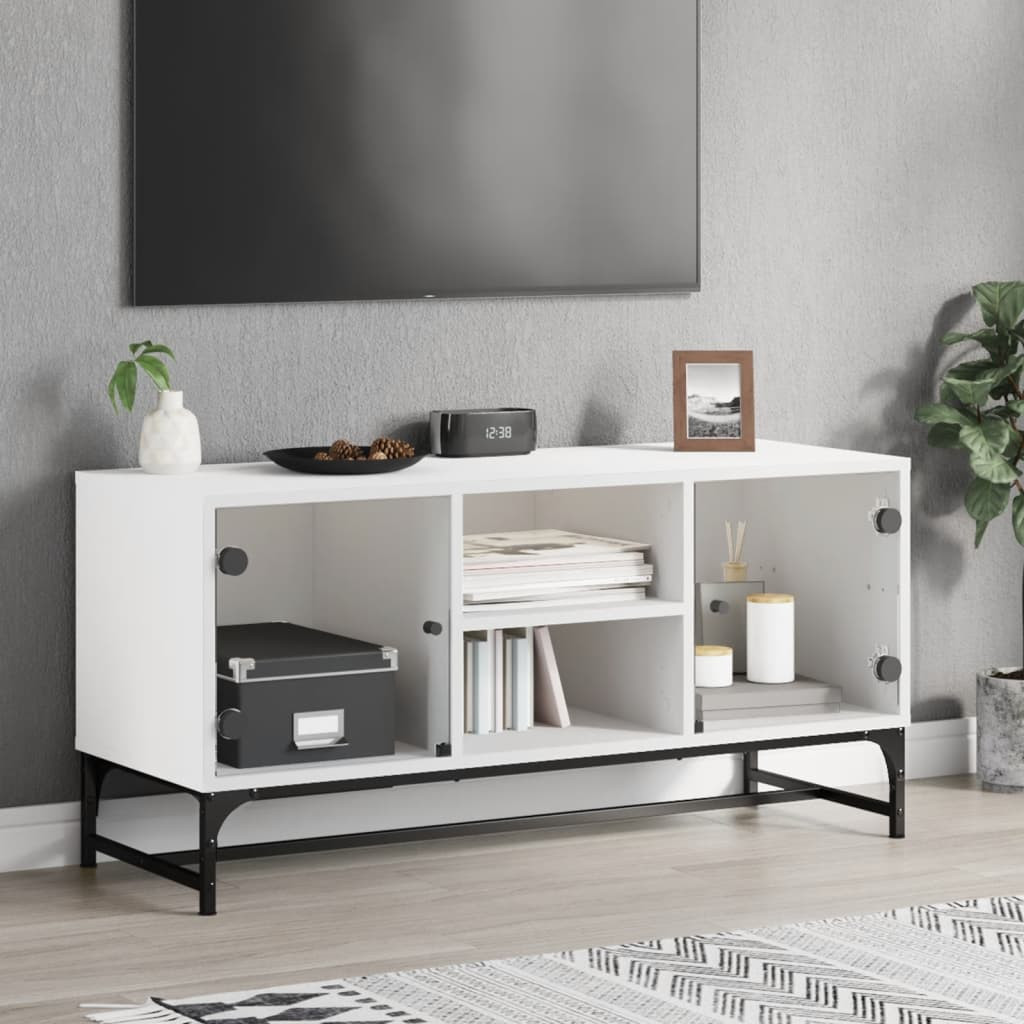 vidaXL TV-Schrank mit Glastüren Weiß 102x37x50 cm
