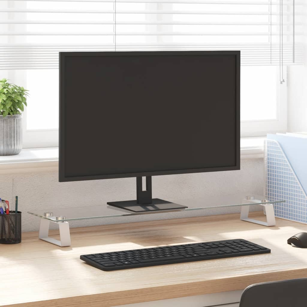 vidaXL Monitorständer Weiß 80x20x8 cm Hartglas und Metall
