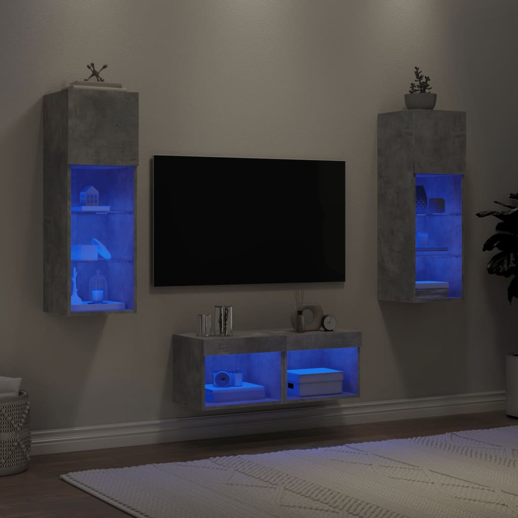 vidaXL 4-tlg. TV-Wohnwand mit LED-Leuchten Betongrau