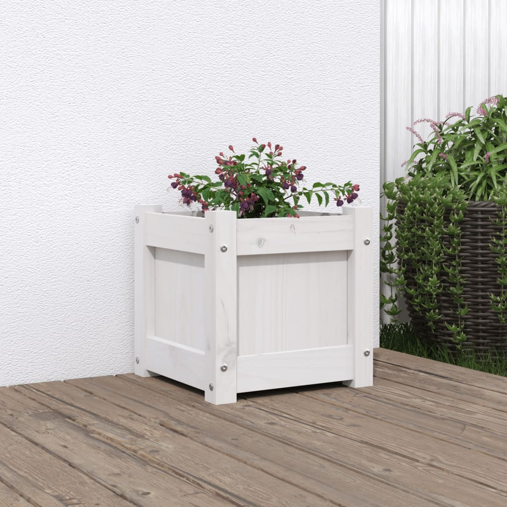 vidaXL Pflanzkübel Weiß 31x31x31 cm Massivholz Kiefer