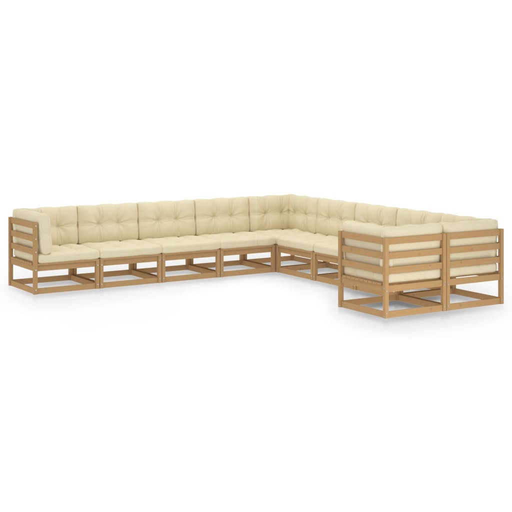 vidaXL 10-tlg. Garten-Lounge-Set mit Kissen Honigbraun Massivholz