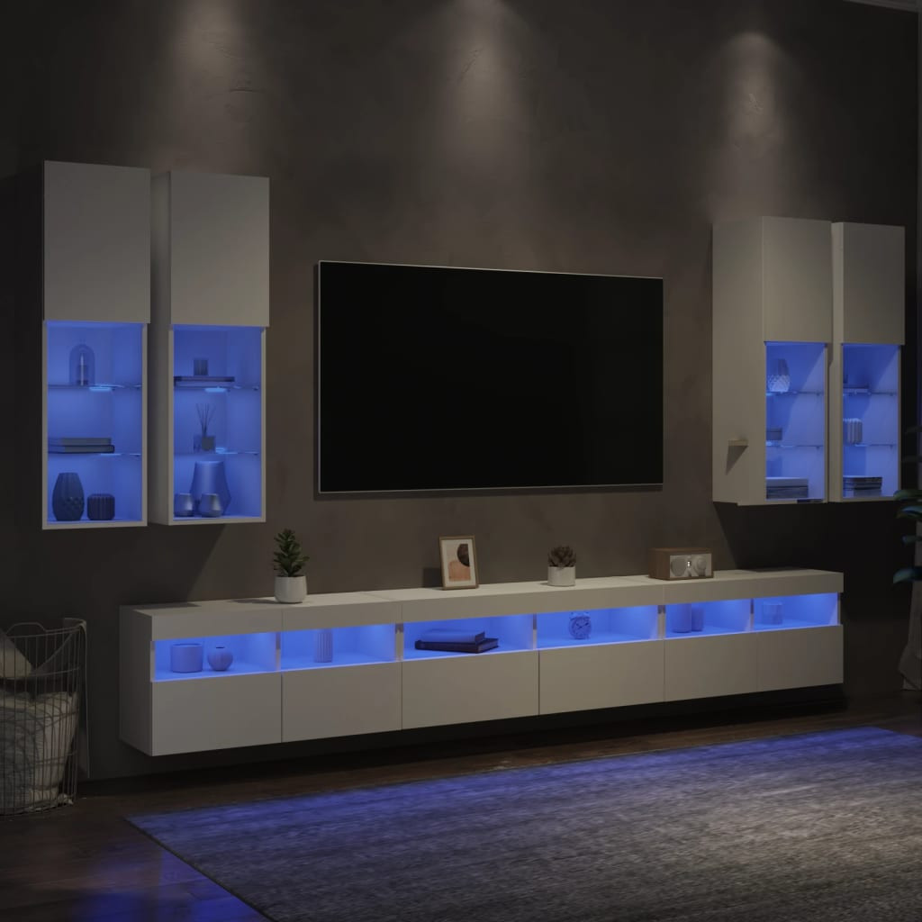 vidaXL 7-tlg. TV-Wohnwand mit LED-Leuchten Weiß