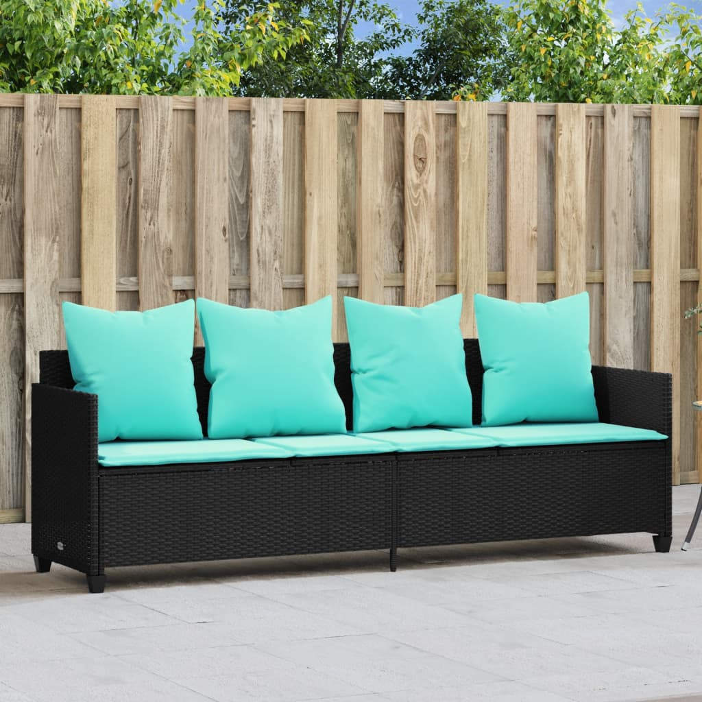 vidaXL Sonnenliege mit Kissen Schwarz Poly Rattan
