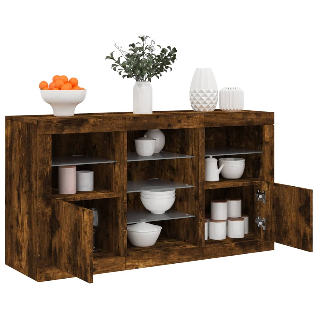 vidaXL Sideboard mit LED-Leuchten Räuchereiche 123x37x67 cm