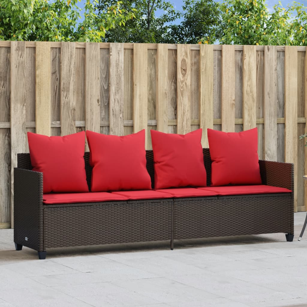 vidaXL Sonnenliege mit Kissen Braun Poly Rattan