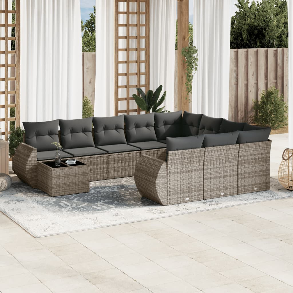 vidaXL 11-tlg. Garten-Sofagarnitur mit Kissen Grau Poly Rattan