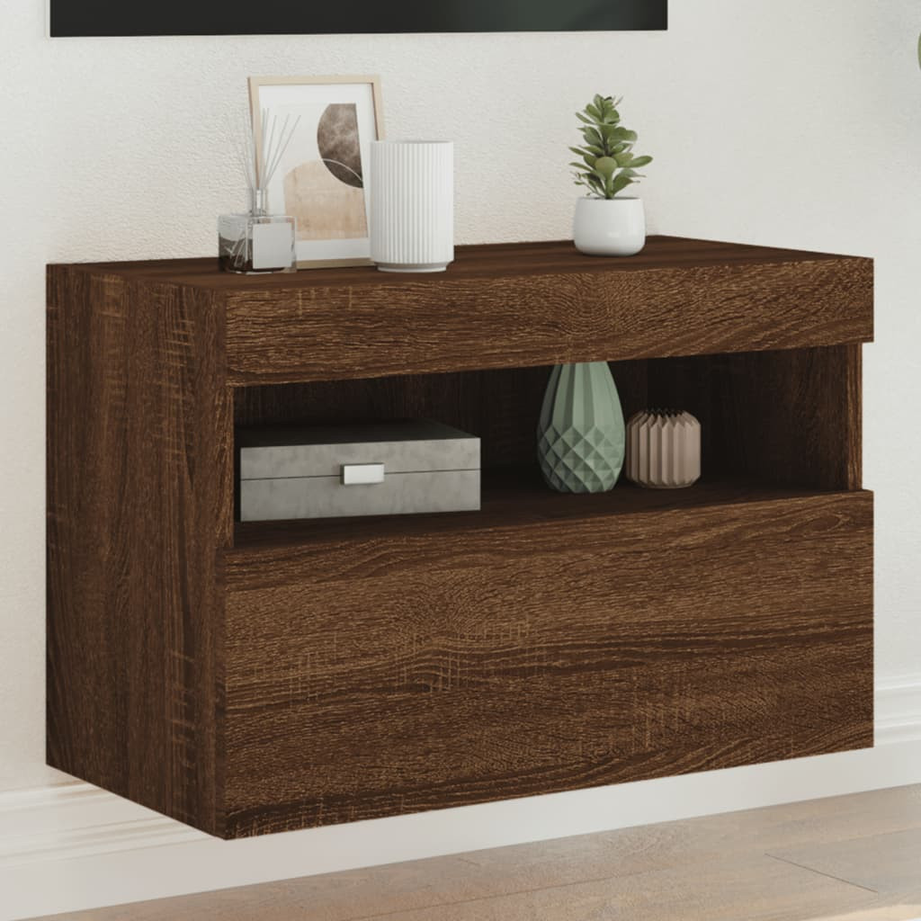 vidaXL TV-Wandschrank mit LED-Leuchten Braun Eichen-Optik 60x30x40 cm