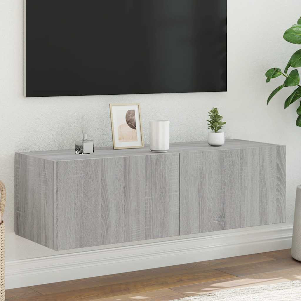 vidaXL TV-Wandschrank mit LED-Leuchten Grau Sonoma 100x35x31 cm