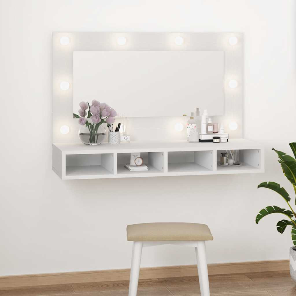 vidaXL Spiegelschrank mit LED Weiß 90x31,5x62 cm
