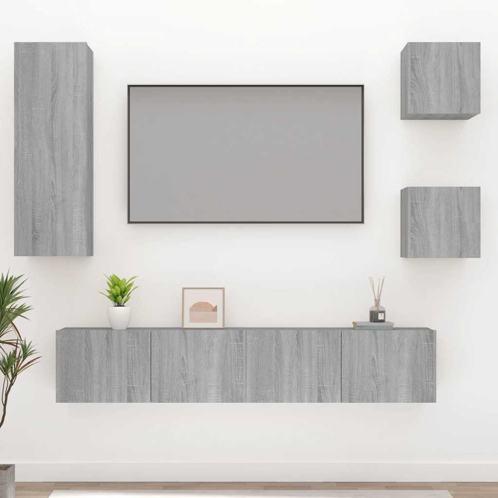 vidaXL 5-tlg. TV-Schrank-Set Grau Sonoma Holzwerkstoff