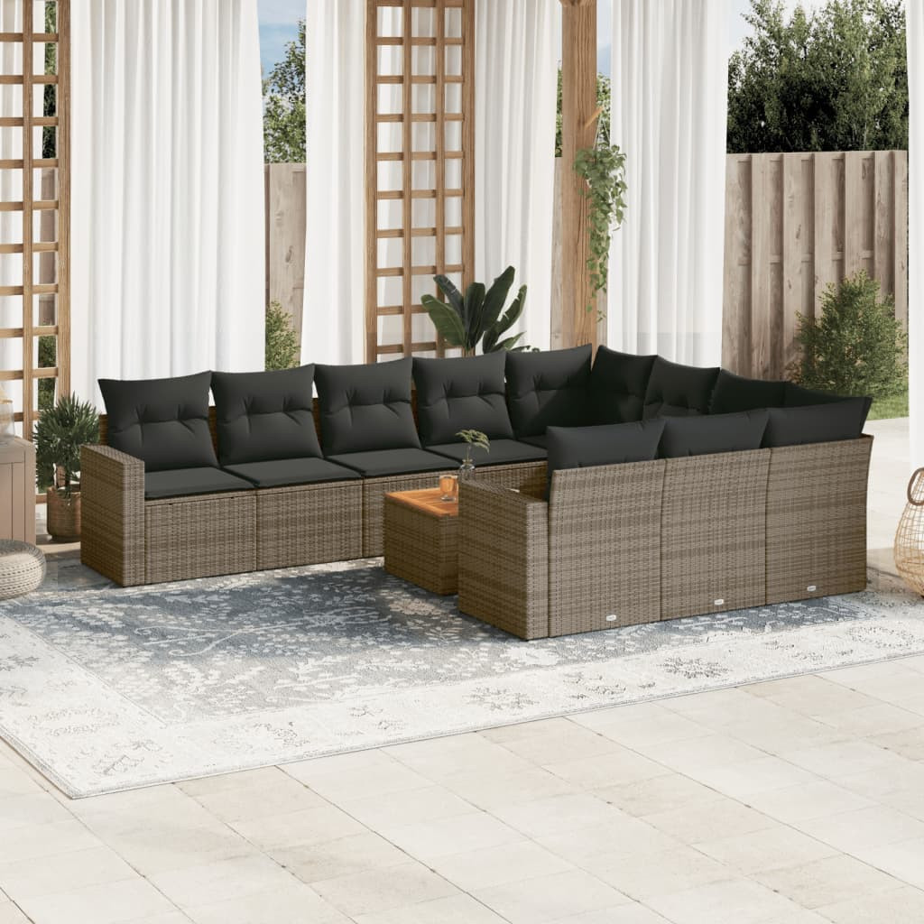 vidaXL 11-tlg. Garten-Sofagarnitur mit Kissen Grau Poly Rattan