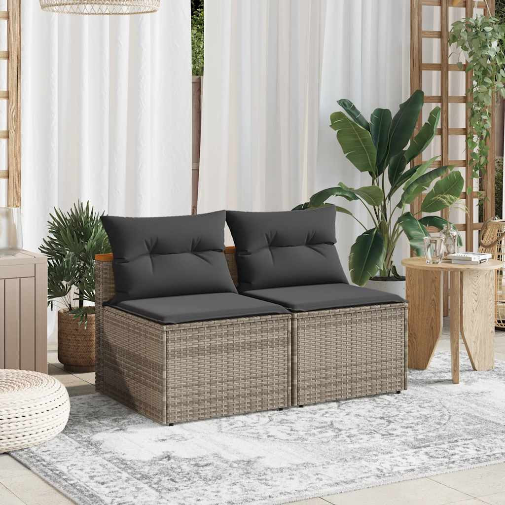 vidaXL Gartensofas ohne Armlehnen mit Kissen 2 Stk. Grau Poly Rattan