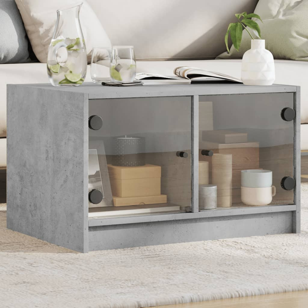 vidaXL Couchtisch mit Glastüren Betongrau 68x50x42 cm