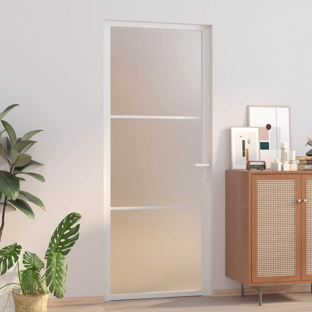 vidaXL Innentür 83x201,5 cm Weiß Mattglas und Aluminium