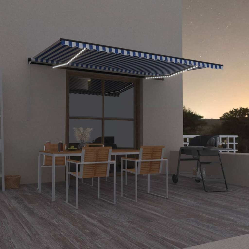 vidaXL Markise Manuell Einziehbar mit LED 500x300 cm Blau und Weiß