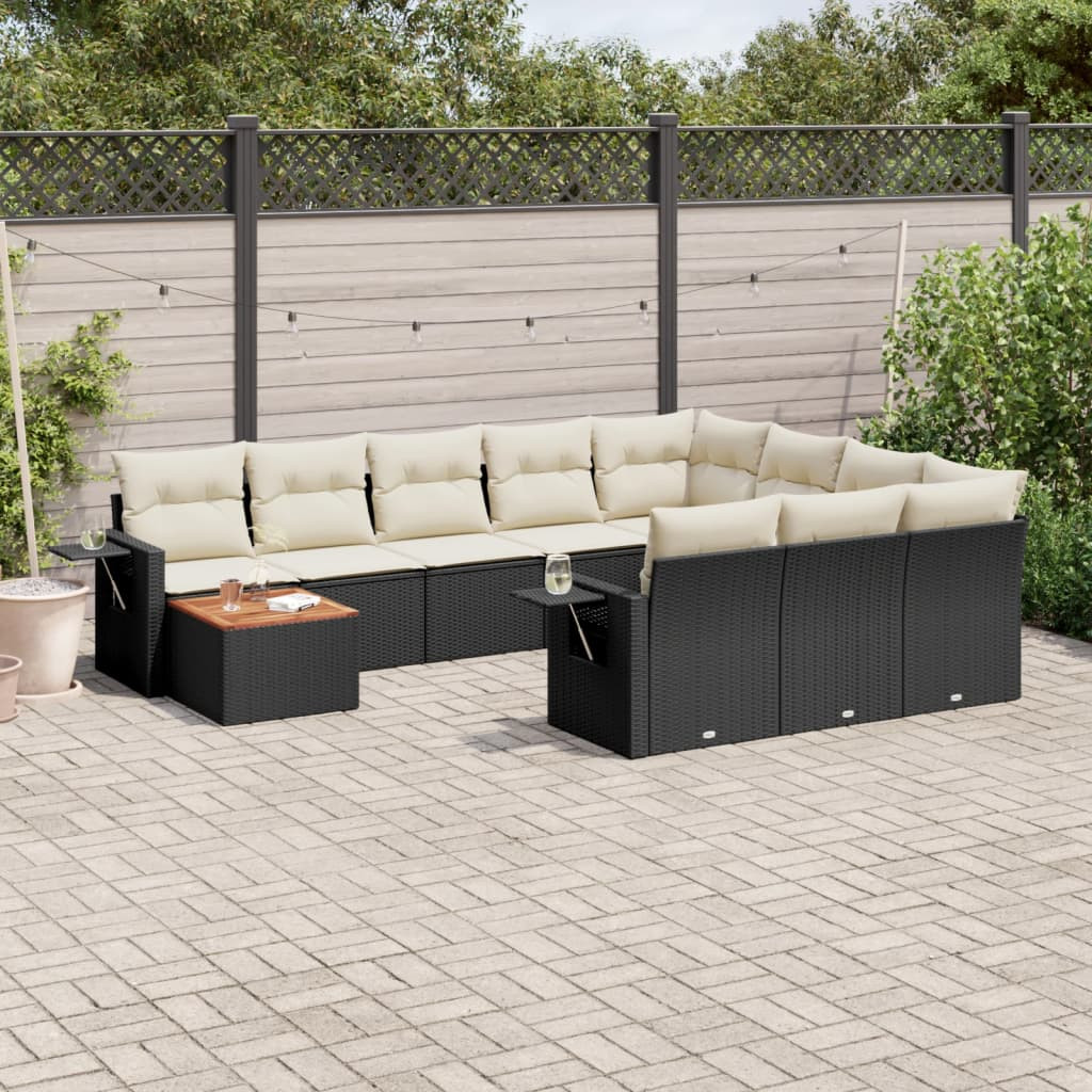 vidaXL 11-tlg. Garten-Sofagarnitur mit Kissen Schwarz Poly Rattan