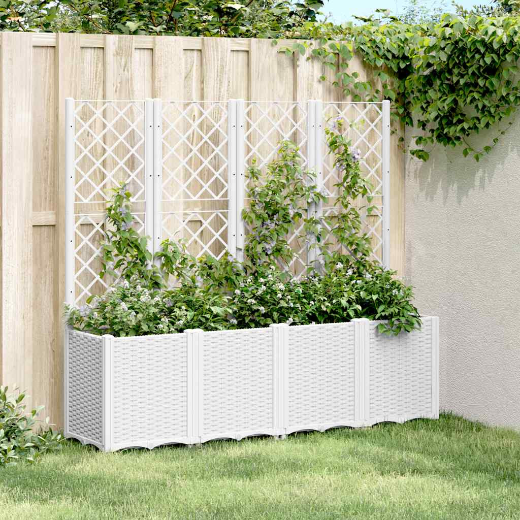 vidaXL Pflanzkübel mit Rankgitter Weiß 160x40x140 cm PP