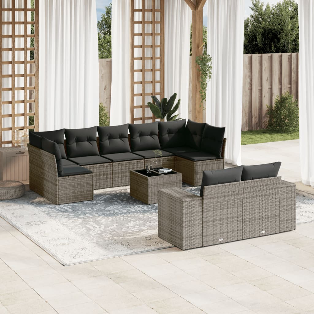 vidaXL 10-tlg. Garten-Sofagarnitur mit Kissen Grau Poly Rattan