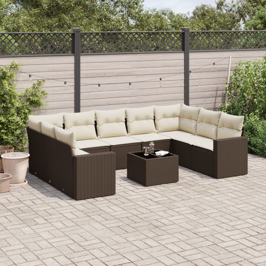 vidaXL 10-tlg. Garten-Sofagarnitur mit Kissen Braun Poly Rattan