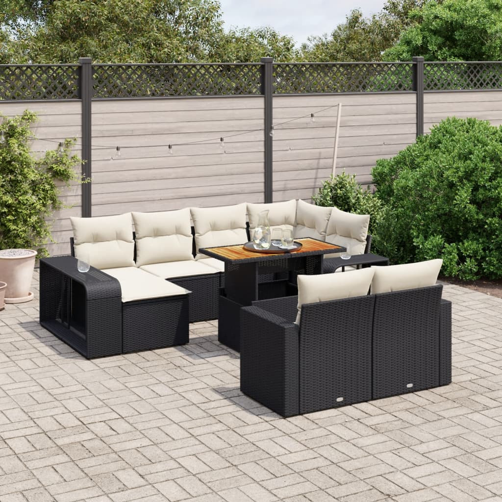vidaXL 11-tlg. Garten-Sofagarnitur mit Kissen Schwarz Poly Rattan