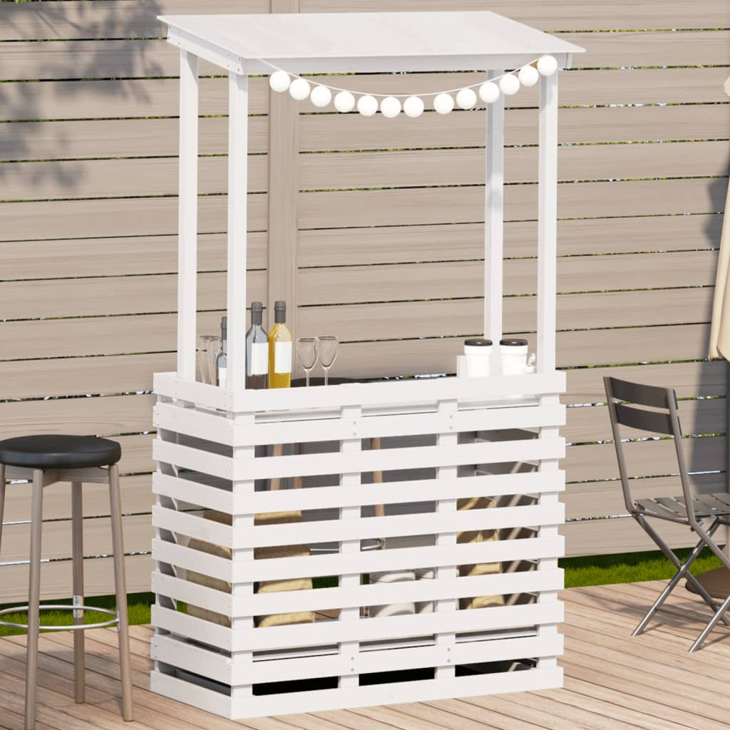 vidaXL Gartenbar mit Dach Weiß 112,5x57x195,5 cm Massivholz Kiefer