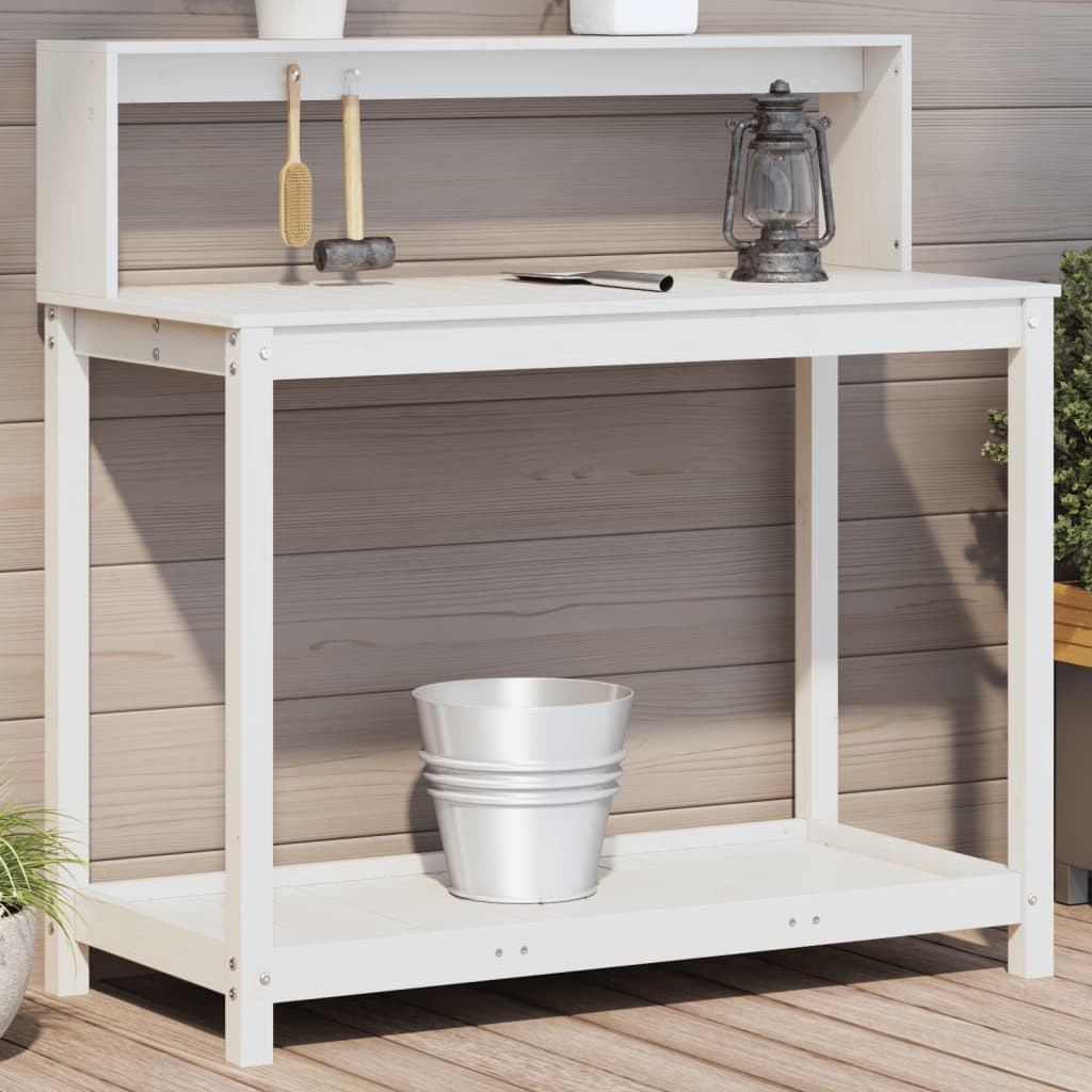vidaXL Pflanztisch mit Ablagen Weiß 108x50x109,5 cm Massivholz Kiefer